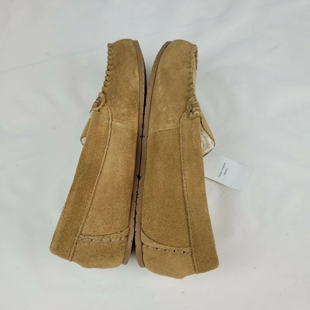 Lands' End Womens Suede Leather Moccasin Slippers English Tan NWT - Picture 4 of 12